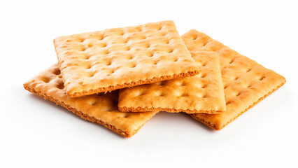 A few crackers on a white background