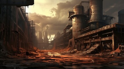 Craft an abstract background that captures the essence of a desolate, abandoned factory. - obrazy, fototapety, plakaty