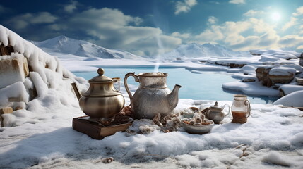 Teapot in the snow - AI Generated