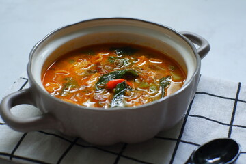 A bowl of spicy vegetable coconut soup or sayur lodeh in Bahasa 