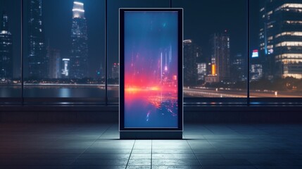 poster blank mockup for a tech conference with a futuristic digital display. - obrazy, fototapety, plakaty