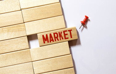 Market share symbol. Concept words Market share on beautiful wooden block. Beautiful orange table orange background.
