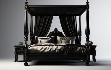 A Four Poster Bed Against a White Backdrop