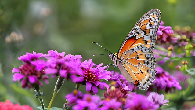 Beautiful Colorful Butterfly on Pink Flower
