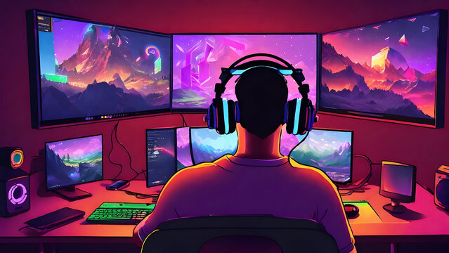 A Man Using PC and Playing Games in Beautiful Room