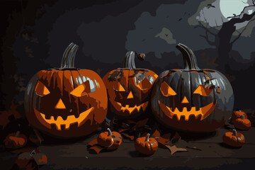 Halloween. Halloween vector image of a pumpkin. Spooky castle background EPS10
