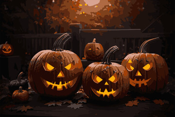 Halloween. Halloween vector image of a pumpkin. Spooky castle background EPS10