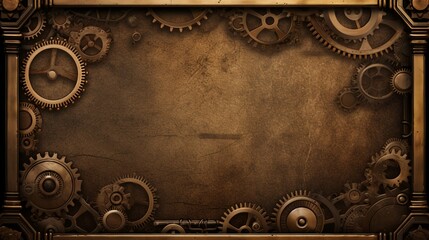 Design a poster blank mockup in a steampunk style with gears and cogs as decor. - obrazy, fototapety, plakaty