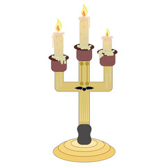 Candle holder with three burning candles and a bat, Halloween