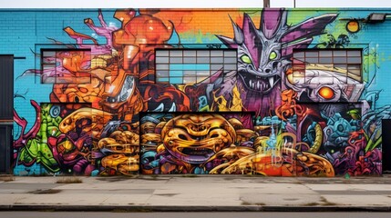 Design an urban abstract background featuring graffiti-covered walls and urban decay.