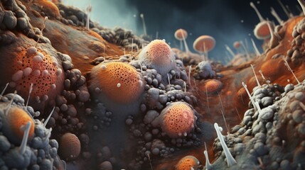 Detailed image of microorganisms in hot springs. - obrazy, fototapety, plakaty