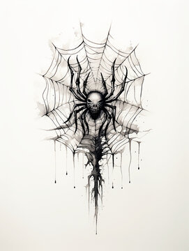 Skull Spider Web Net Bug Bat Halloween Rose Pattern Tattoo Print Stamp Artificial Intelligence