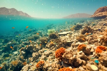Coral reef seabed marred by garbage in the Red Sea, Egypt. Generative AI