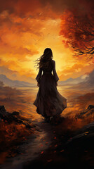 Solitary Figure Basks in the Vibrant Sunset on a Tranquil Shoreline