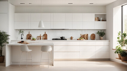 Fototapeta na wymiar White kitchen room and minimalist interior design