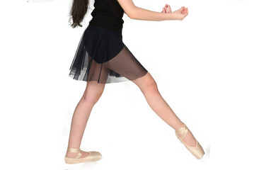 ballerina dance position, legs crossed with ballet pointe, half-body slipper, body expression