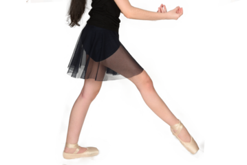 ballerina dance position, legs crossed with ballet pointe, half-body slipper, body expression