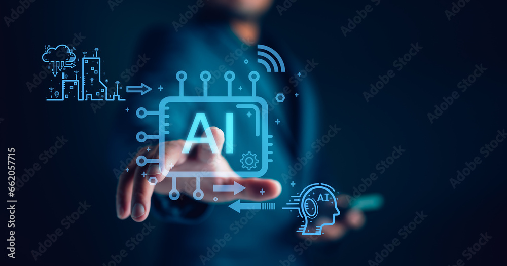 Fototapete AI, Artificial Intelligence, technology smart robot AI, artificial intelligence by enter command prompt for generates something, Futuristic technology transformation, Chatbot, assistant, secretary..