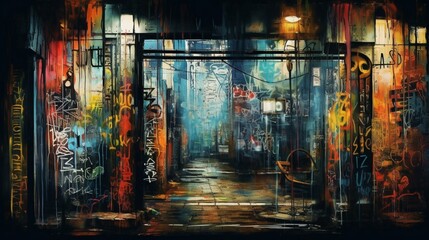Generate an urban grunge abstract background with a sense of street art and decay.