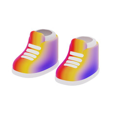 Pair of colorful 3D Rainbow shoes with white laces. LGBT colors. Orthographic view