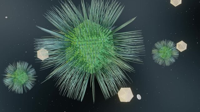 Mimivirus is a genus of giant viruses, in the family Mimiviridae with Sputnik or virophage 3d rendering
