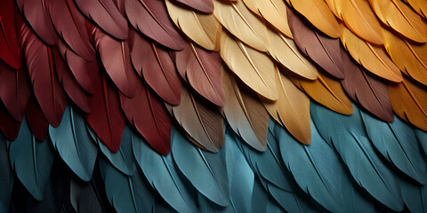Wunderschöne gefärbte bunte Federn in brillianten Farben im Querformat für Banner, ai generativ