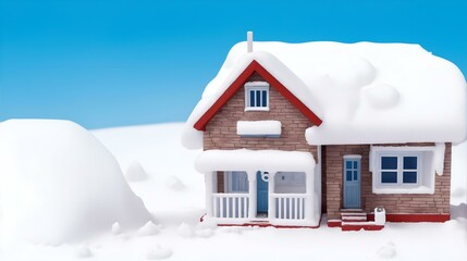 ミニチュア モデル、雪が積もった家、大雪｜miniature model. A house covered in snow. heavy snow. Generative AI - obrazy, fototapety, plakaty