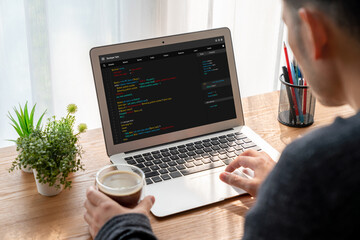 Software development programming on computer screen for modish application and program coding