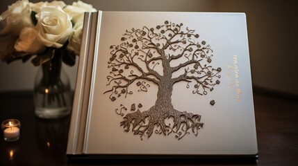 Wedding guestbook with intricate details, ready to capture the well-wishes and memories of loved ones - obrazy, fototapety, plakaty