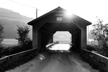 Foto op Canvas Black and White Covered bridge © Lorena