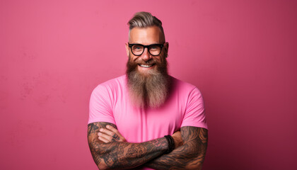 Obraz premium Confident Hipster Portrait of a Stylish Gray-Haired Caucasian Man
