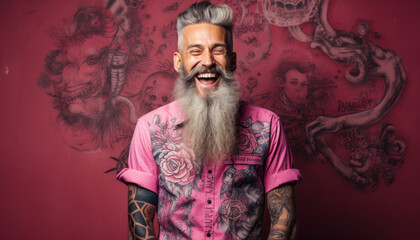 Vivid Portrait of a Confident Hipster Man with Grey Beard