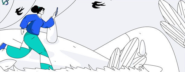 People exercising healthy running vector internet operation illustration
