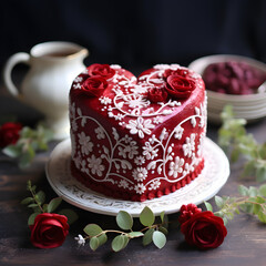Obraz na płótnie Canvas Sweet Valentine's Day Delight, Delectable Cake for Lovebirds