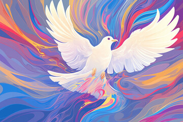 Abstract illustration of a beautiful white peace dove flying - obrazy, fototapety, plakaty