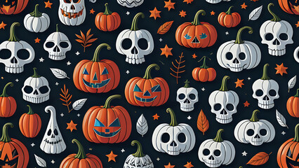 Fototapeta premium seamless pattern with skulls. halloween seamless background with pumpkins. halloween pattern 