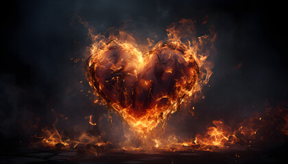 Blazing Passion, Captivating High-Quality Photo of Burning Heart in the Dark,