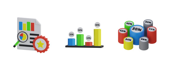 assessment, bar chart 3d. High quality render. Chart 3d render set. Transparent background