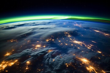 Fototapeta na wymiar earth with northern lights seen from space, international space station view at night, generative AI