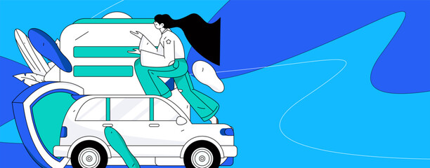 Buy insurance for car flat character vector concept operation illustration
