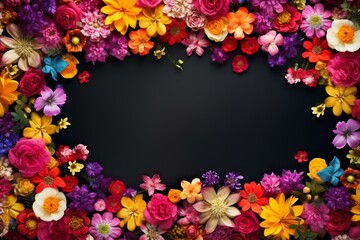 Fototapeta na wymiar Floral background with vibrant spring flowers showcasing empty area. Generative AI