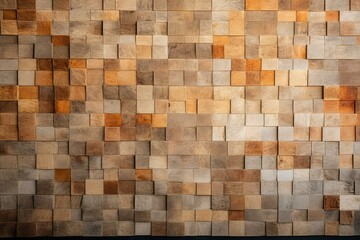 Polished wall made of square tiles, formed from textured blocks of natural stone. Generative AI