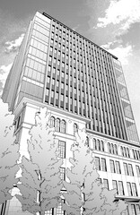 漫画風ペン画イラスト　学校_大学