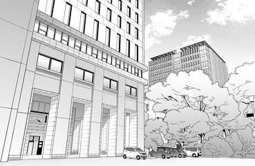 Fototapeta premium 漫画風ペン画イラスト 学校_大学