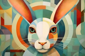 cubist bunny in gentle colors for versatile graphics. Generative AI