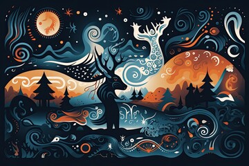 Abstract background with Symbols of Scandinavian mythology