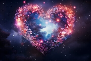Love Blooms in a Heart-Shaped Galaxy, Abstract Valentine's Day Background