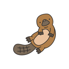 Cute cartoon platypus on white background. Vector illustration.