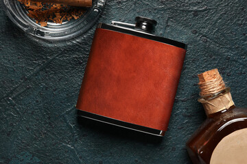 New hip flask on dark background