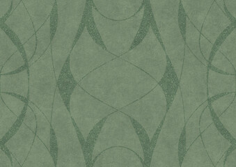 Fototapeta premium Hand-drawn unique abstract symmetrical seamless ornament. Dark semi transparent green on a light warm green background color. Paper texture. A4. (pattern: p10-3a)